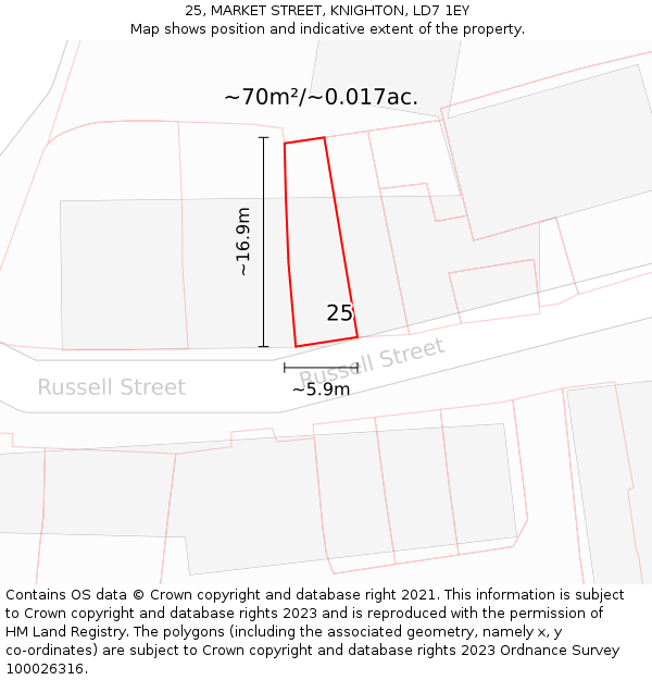 25, MARKET STREET, KNIGHTON, LD7 1EY: Plot and title map