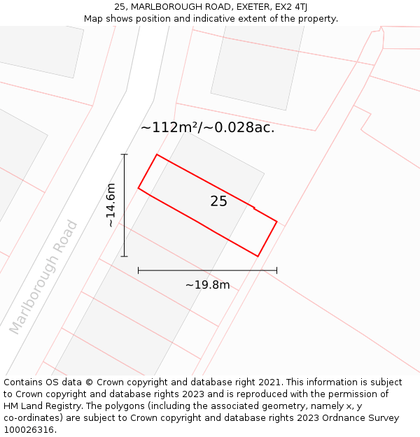 25, MARLBOROUGH ROAD, EXETER, EX2 4TJ: Plot and title map