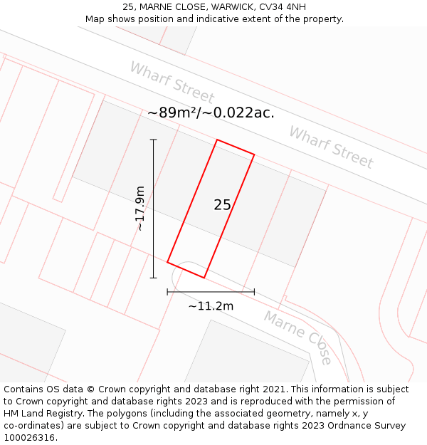 25, MARNE CLOSE, WARWICK, CV34 4NH: Plot and title map