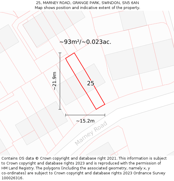 25, MARNEY ROAD, GRANGE PARK, SWINDON, SN5 6AN: Plot and title map