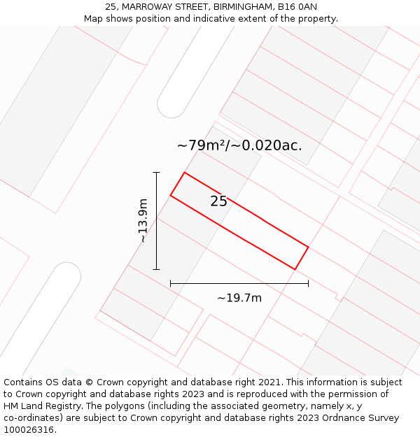 25, MARROWAY STREET, BIRMINGHAM, B16 0AN: Plot and title map