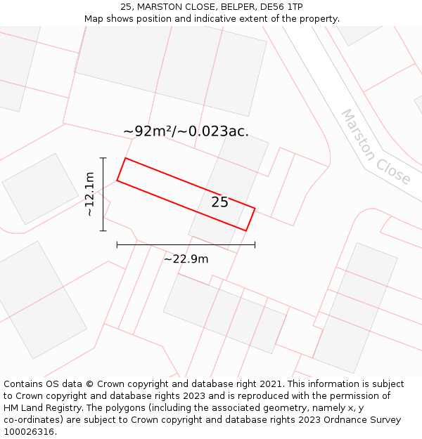 25, MARSTON CLOSE, BELPER, DE56 1TP: Plot and title map