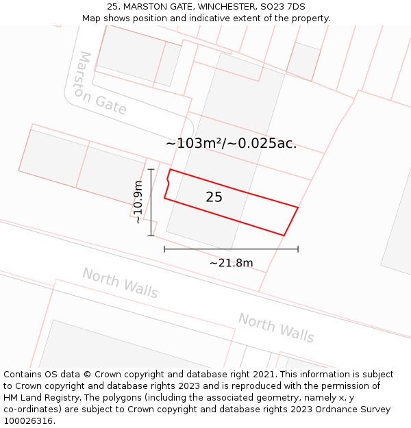 25, MARSTON GATE, WINCHESTER, SO23 7DS: Plot and title map