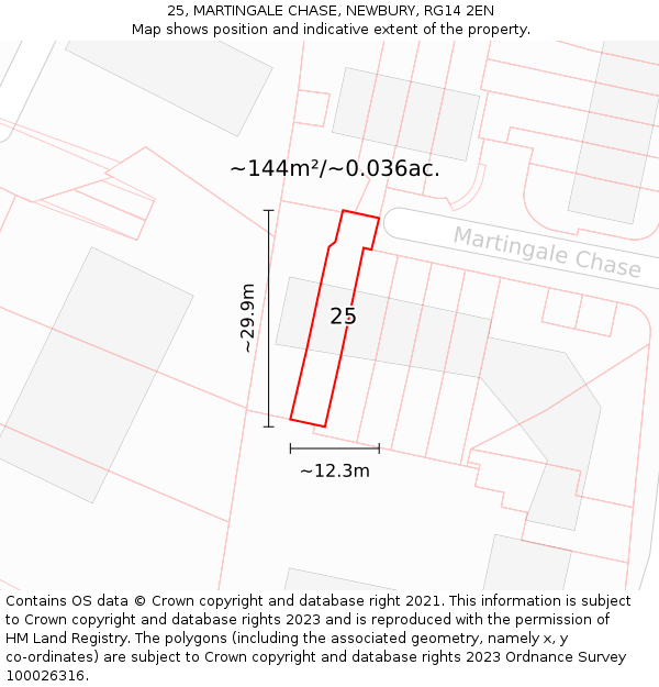 25, MARTINGALE CHASE, NEWBURY, RG14 2EN: Plot and title map