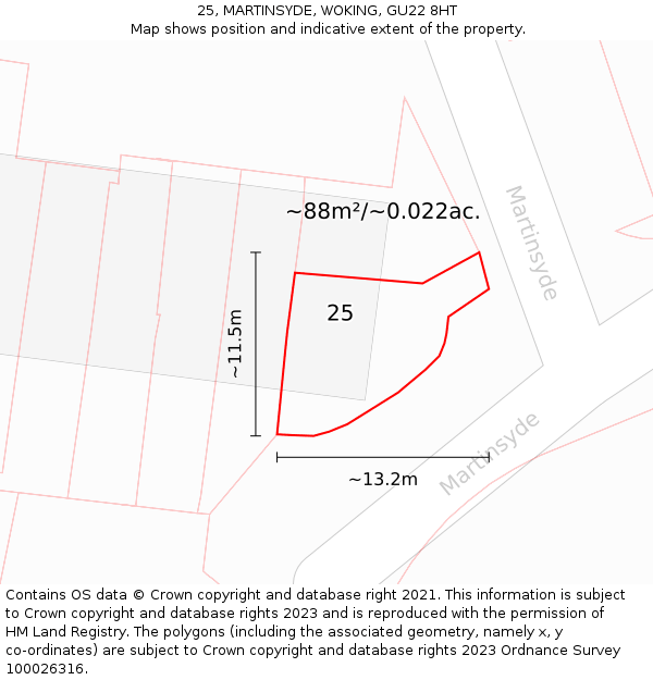 25, MARTINSYDE, WOKING, GU22 8HT: Plot and title map