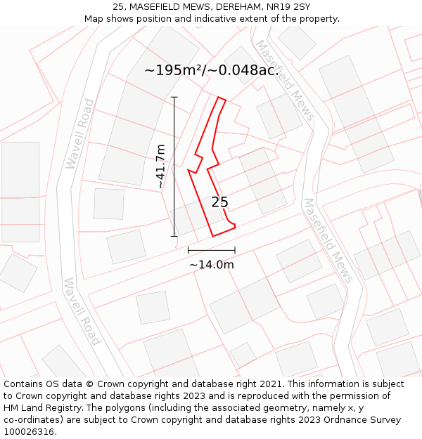 25, MASEFIELD MEWS, DEREHAM, NR19 2SY: Plot and title map