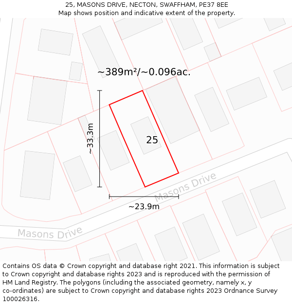 25, MASONS DRIVE, NECTON, SWAFFHAM, PE37 8EE: Plot and title map