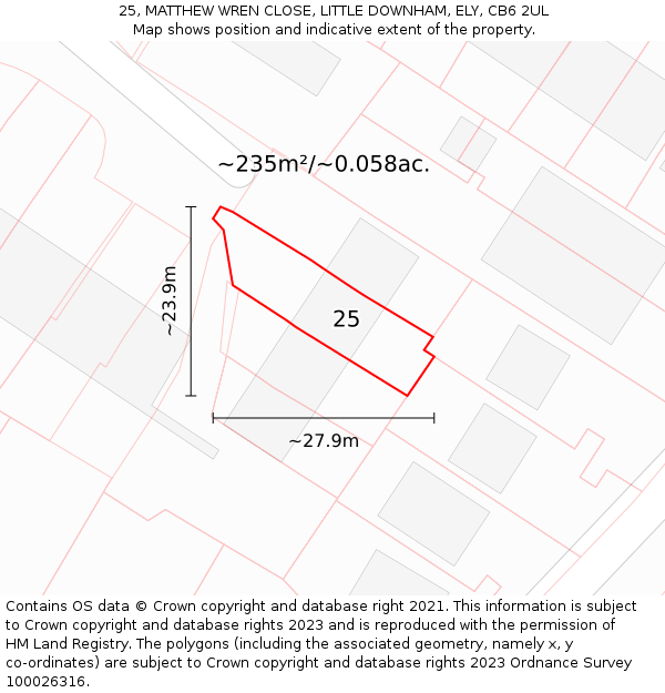 25, MATTHEW WREN CLOSE, LITTLE DOWNHAM, ELY, CB6 2UL: Plot and title map