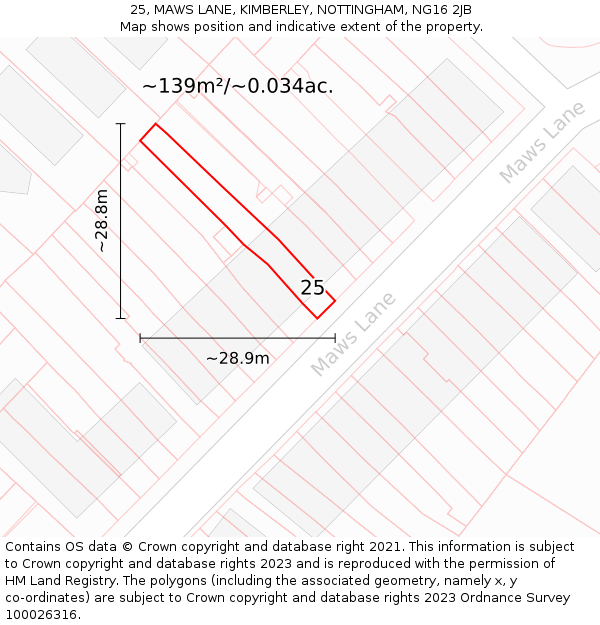 25, MAWS LANE, KIMBERLEY, NOTTINGHAM, NG16 2JB: Plot and title map