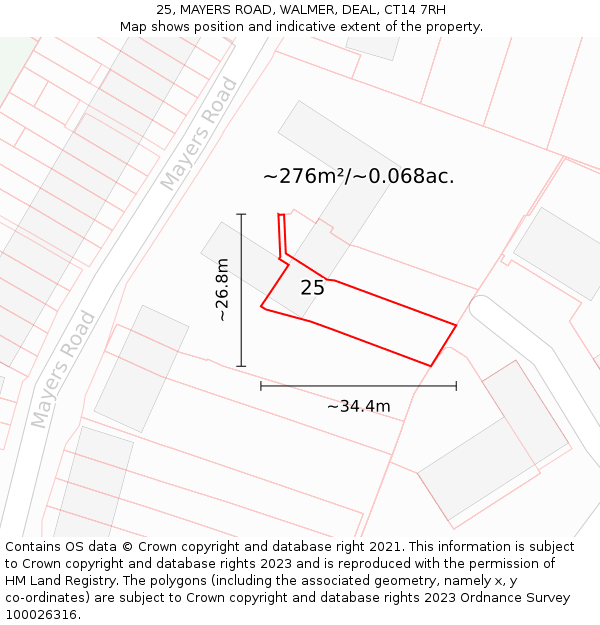 25, MAYERS ROAD, WALMER, DEAL, CT14 7RH: Plot and title map