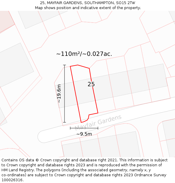 25, MAYFAIR GARDENS, SOUTHAMPTON, SO15 2TW: Plot and title map