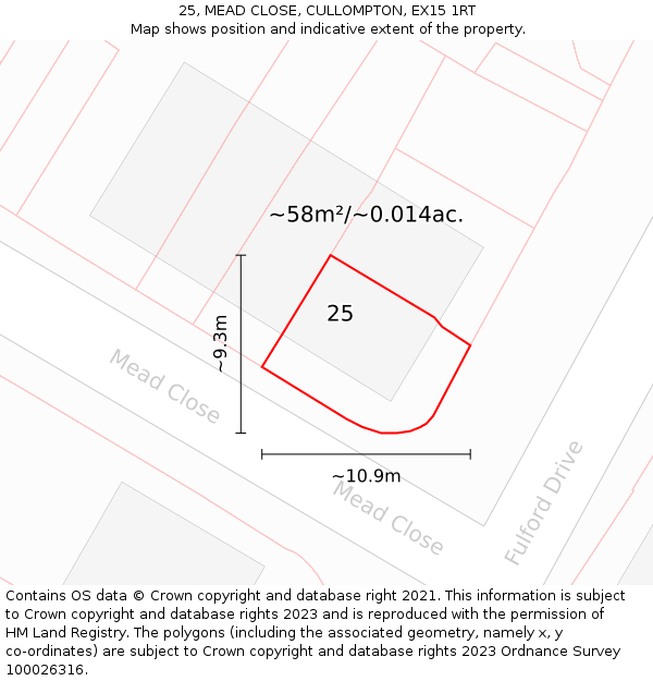 25, MEAD CLOSE, CULLOMPTON, EX15 1RT: Plot and title map