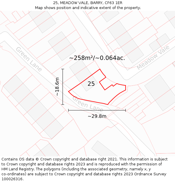 25, MEADOW VALE, BARRY, CF63 1ER: Plot and title map