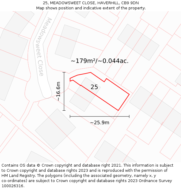 25, MEADOWSWEET CLOSE, HAVERHILL, CB9 9DN: Plot and title map
