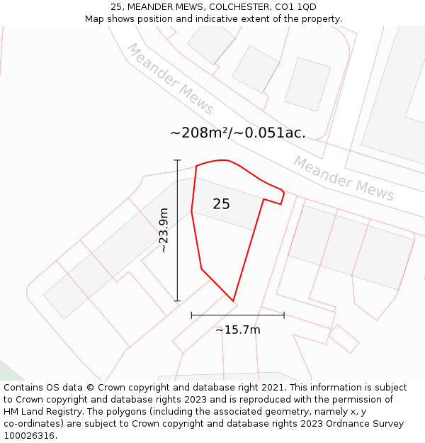 25, MEANDER MEWS, COLCHESTER, CO1 1QD: Plot and title map