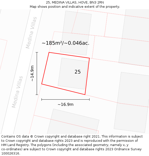 25, MEDINA VILLAS, HOVE, BN3 2RN: Plot and title map