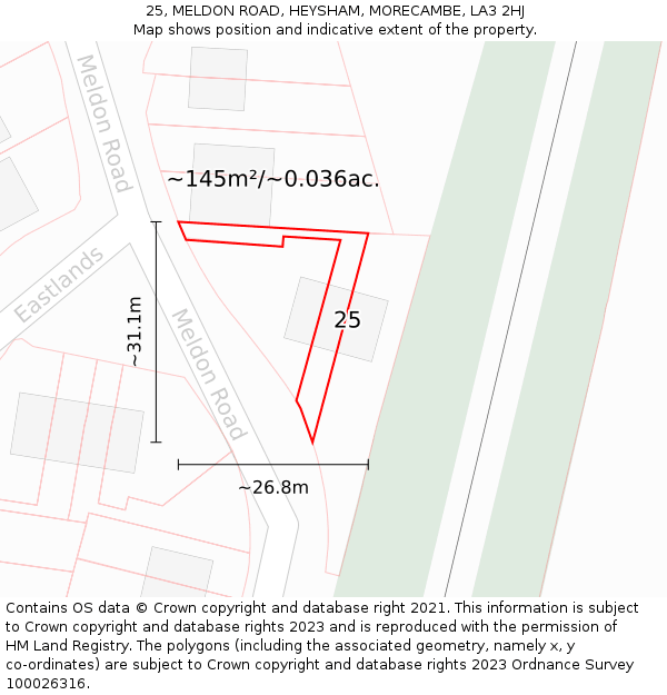 25, MELDON ROAD, HEYSHAM, MORECAMBE, LA3 2HJ: Plot and title map