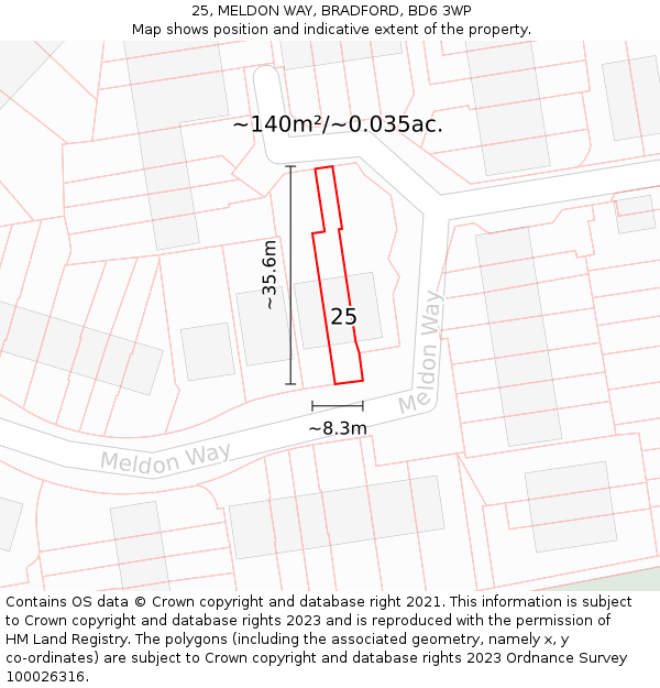 25, MELDON WAY, BRADFORD, BD6 3WP: Plot and title map