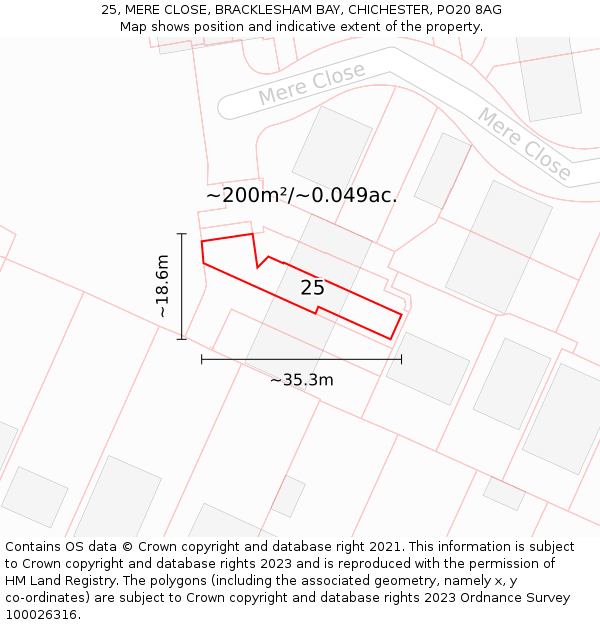 25, MERE CLOSE, BRACKLESHAM BAY, CHICHESTER, PO20 8AG: Plot and title map