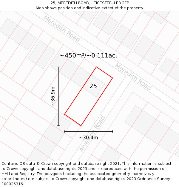 25, MEREDITH ROAD, LEICESTER, LE3 2EP: Plot and title map