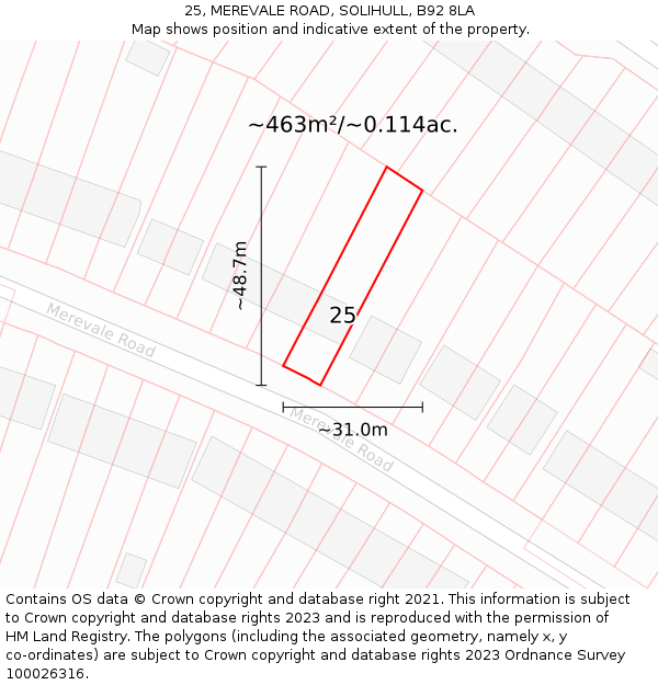 25, MEREVALE ROAD, SOLIHULL, B92 8LA: Plot and title map