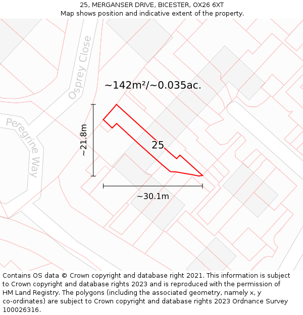 25, MERGANSER DRIVE, BICESTER, OX26 6XT: Plot and title map