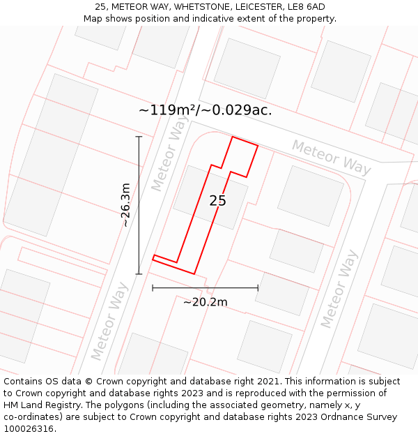 25, METEOR WAY, WHETSTONE, LEICESTER, LE8 6AD: Plot and title map