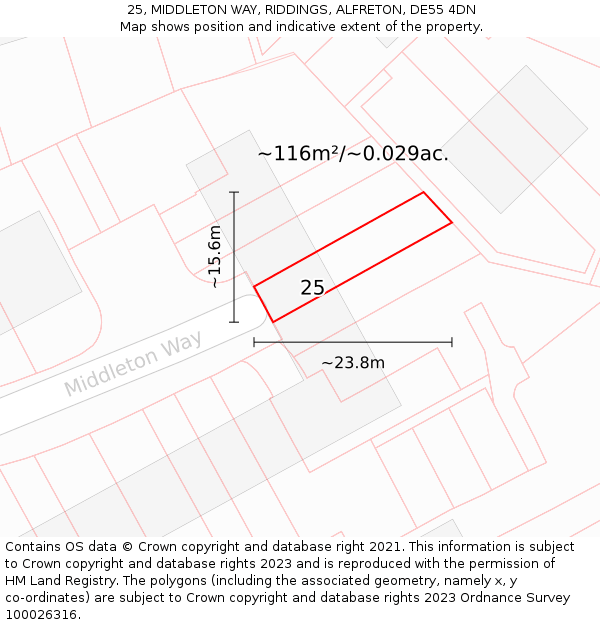 25, MIDDLETON WAY, RIDDINGS, ALFRETON, DE55 4DN: Plot and title map