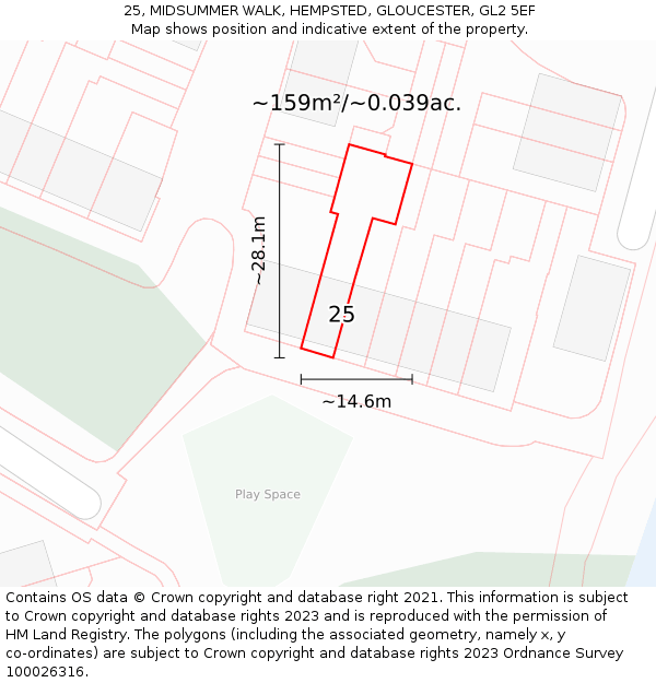 25, MIDSUMMER WALK, HEMPSTED, GLOUCESTER, GL2 5EF: Plot and title map