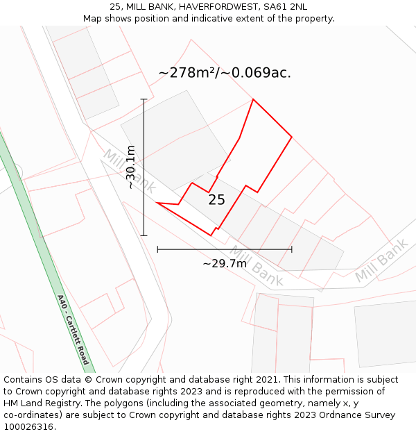 25, MILL BANK, HAVERFORDWEST, SA61 2NL: Plot and title map