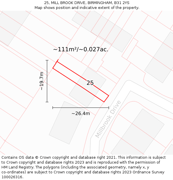 25, MILL BROOK DRIVE, BIRMINGHAM, B31 2YS: Plot and title map