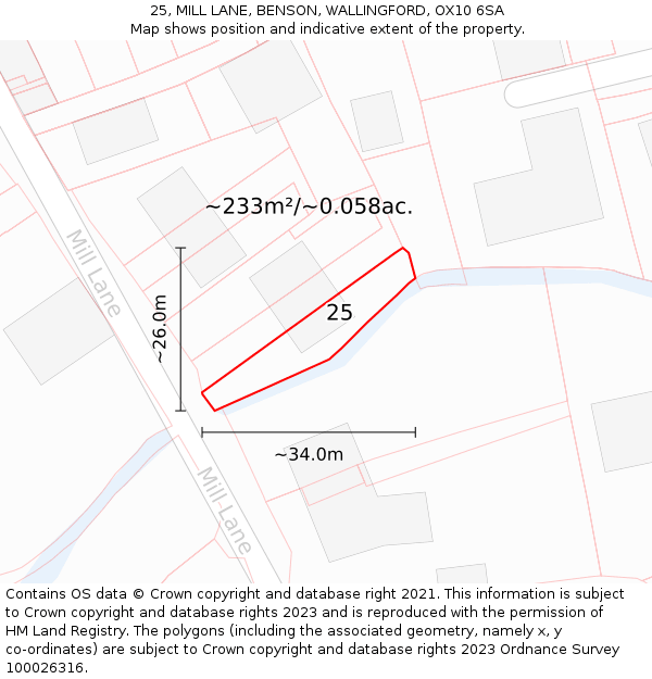 25, MILL LANE, BENSON, WALLINGFORD, OX10 6SA: Plot and title map
