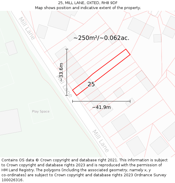25, MILL LANE, OXTED, RH8 9DF: Plot and title map