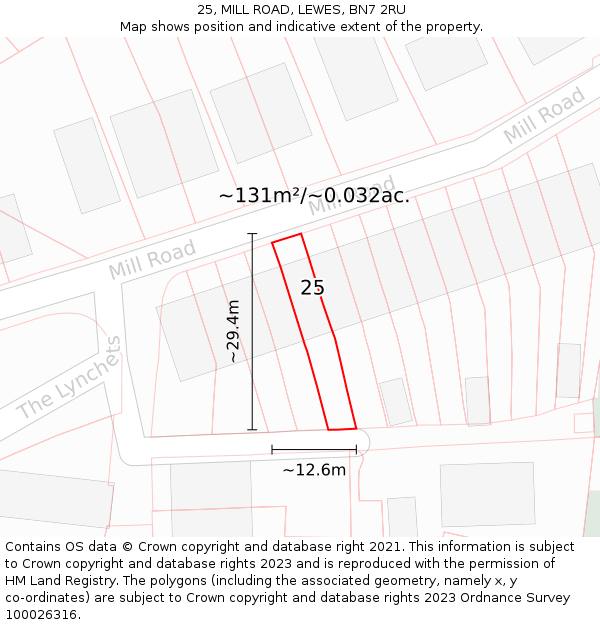 25, MILL ROAD, LEWES, BN7 2RU: Plot and title map