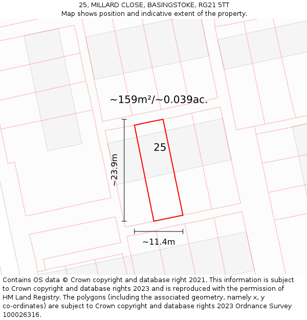 25, MILLARD CLOSE, BASINGSTOKE, RG21 5TT: Plot and title map