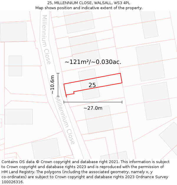 25, MILLENNIUM CLOSE, WALSALL, WS3 4PL: Plot and title map