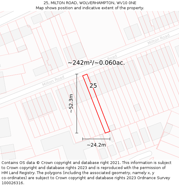 25, MILTON ROAD, WOLVERHAMPTON, WV10 0NE: Plot and title map