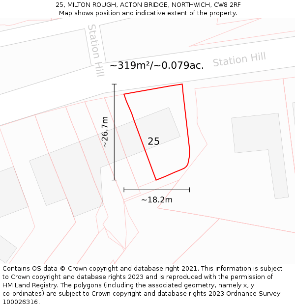 25, MILTON ROUGH, ACTON BRIDGE, NORTHWICH, CW8 2RF: Plot and title map