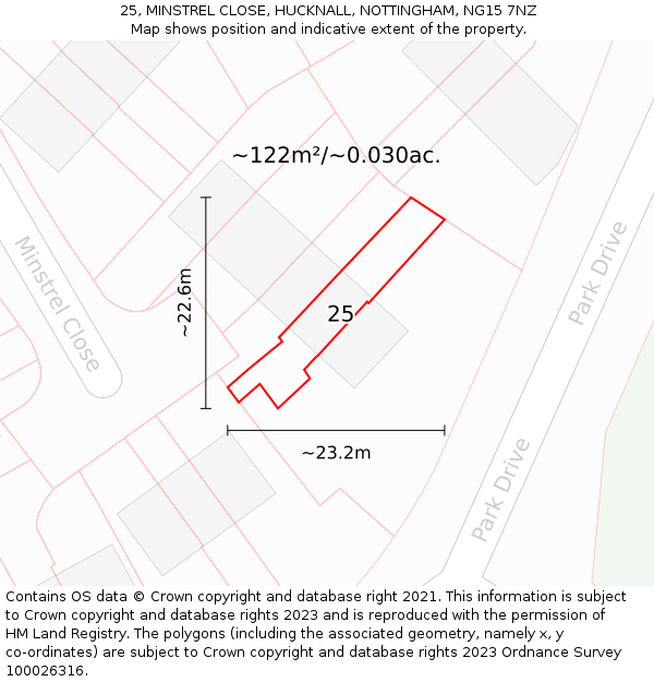 25, MINSTREL CLOSE, HUCKNALL, NOTTINGHAM, NG15 7NZ: Plot and title map