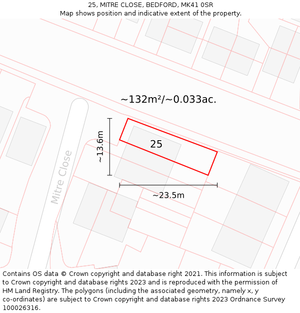 25, MITRE CLOSE, BEDFORD, MK41 0SR: Plot and title map