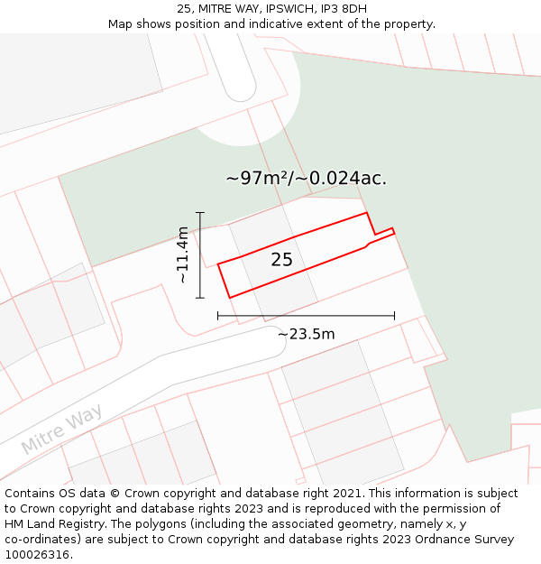 25, MITRE WAY, IPSWICH, IP3 8DH: Plot and title map