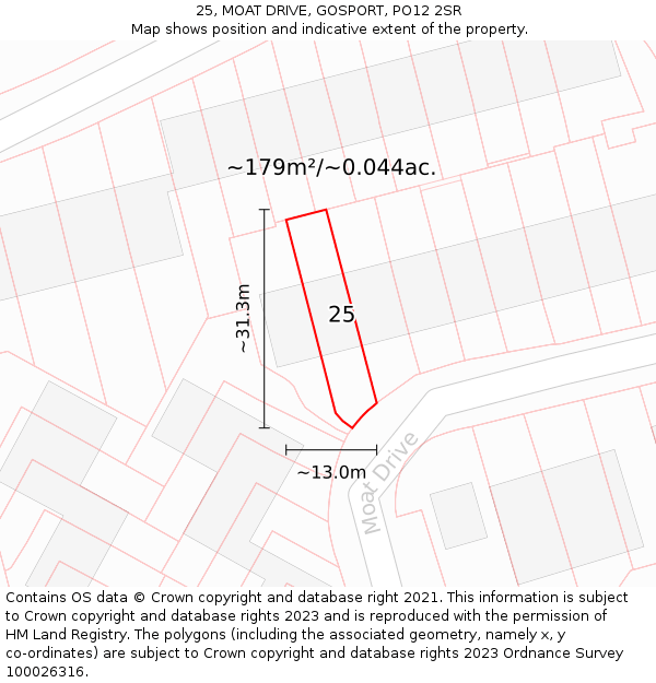 25, MOAT DRIVE, GOSPORT, PO12 2SR: Plot and title map