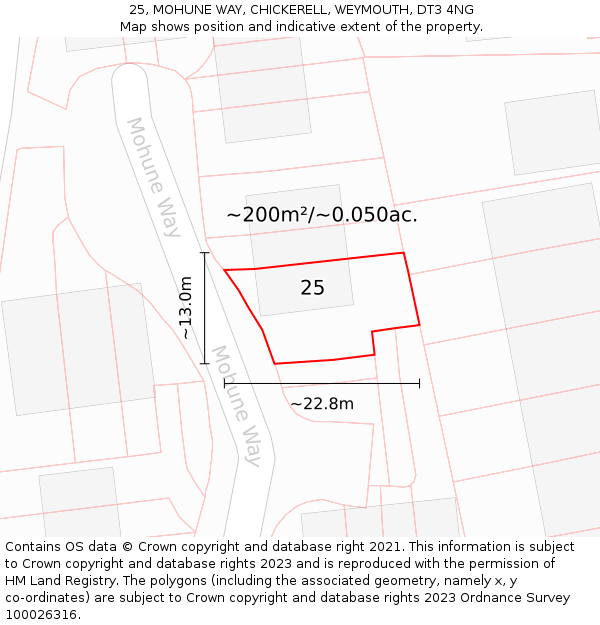 25, MOHUNE WAY, CHICKERELL, WEYMOUTH, DT3 4NG: Plot and title map