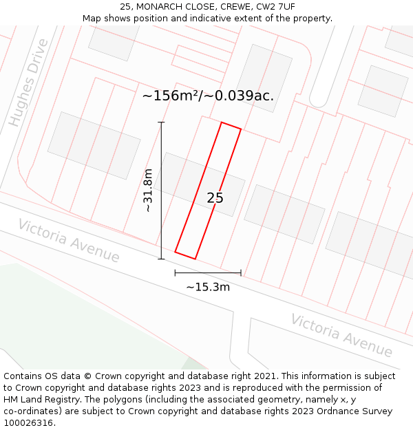 25, MONARCH CLOSE, CREWE, CW2 7UF: Plot and title map