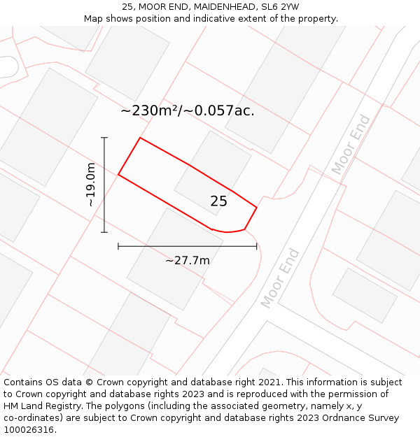 25, MOOR END, MAIDENHEAD, SL6 2YW: Plot and title map