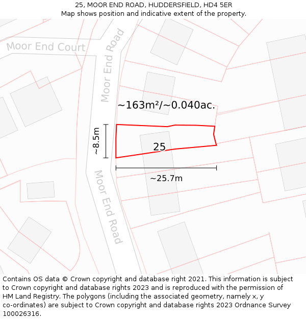 25, MOOR END ROAD, HUDDERSFIELD, HD4 5ER: Plot and title map