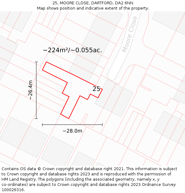 25, MOORE CLOSE, DARTFORD, DA2 6NN: Plot and title map