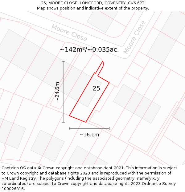25, MOORE CLOSE, LONGFORD, COVENTRY, CV6 6PT: Plot and title map