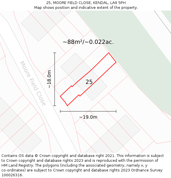 25, MOORE FIELD CLOSE, KENDAL, LA9 5PH: Plot and title map