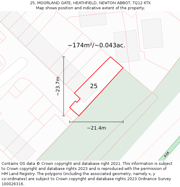 25, MOORLAND GATE, HEATHFIELD, NEWTON ABBOT, TQ12 6TX: Plot and title map